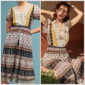 ANTHROPOLOGIE Provencal Midi Bohemian Printed Dress